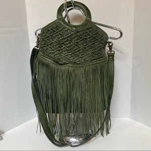 Free People Juliet Fringe Macramé Green Tote